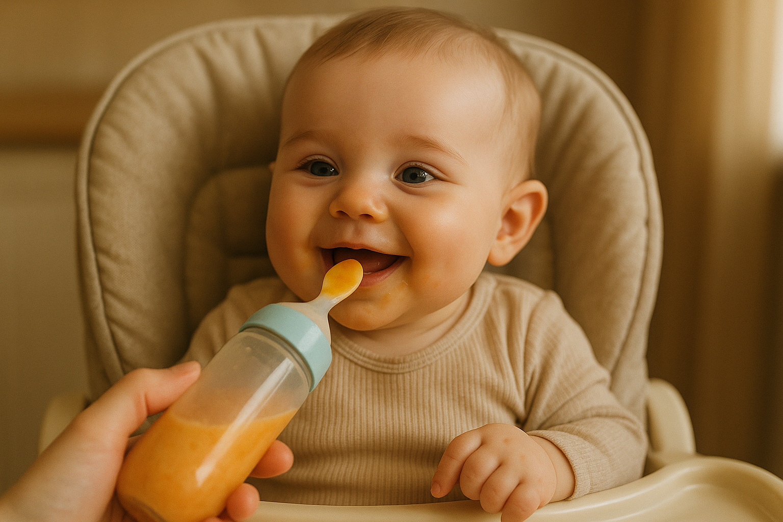 kaşıklı biberondan mama yiyen bebek